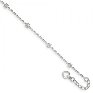 Sterling Silver Flower Anklet 10 inch