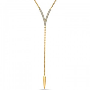 Charles Krypell 18 Karat Yellow Gold Diamond V Drop Necklace 0.37 Ct