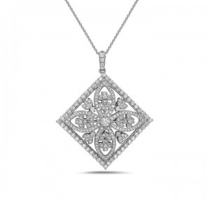 Charles Krypell 18 Karat White Gold Diamond Pave Square Amulet PendantTotal Diamond Weight: 2.50Ct