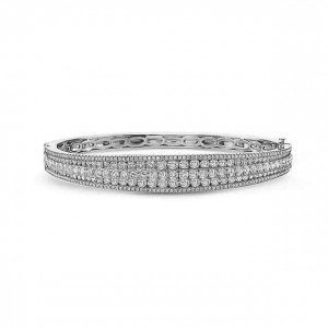 Charles Krypell 18 Karat White Gold Diamond Saddle Bangle Bracelet  At 4.51Ctw