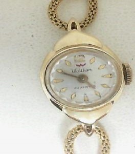 ESTATE SALE  14 Karat Gold Case 23 Jewel Waltham  Mechanical Movement Gold  Plated Mesh Band