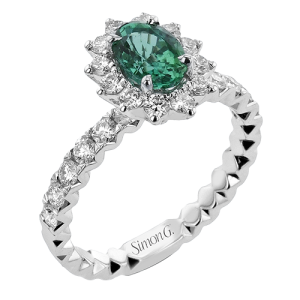 Simon G 18 Karat White Gold 0.89 Ct Oval Emerald And  0.79 Ct Diamond Ring