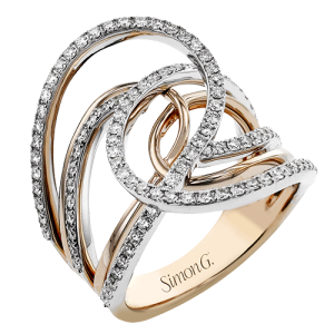 Simon G 18 Karat Rose And White Gold Diamond Swirl Ring 0.88 Ct