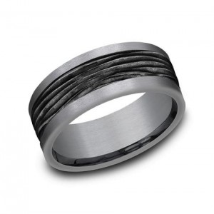 Benchmark 8mm Tantalum With Black Bark Titanium Center Wedding Band Size 10