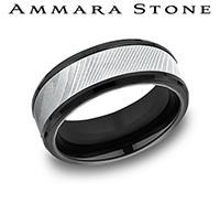 Benchmark/Ammara Stone 8mm Black Titanium& Damascus Steel Wedding Band  Size 10