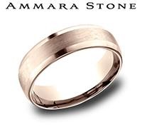 Benchmark/Ammara Stone Rose 6.5mm 14 Karat Satin And Polish Beveled Edge Wedding Band  Size 10