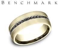 Benchmark 14 Karat Yellow Gold 7.5mm Black Diamond 1/2 Way Wedding Band 0.40Ctw  SIZE 10