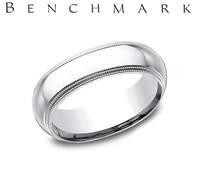 Benchmark 14 Karat White Gold Double Miligarin 6mm Wedding Band Size 10