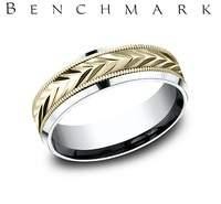 Benchmark 14 Karat Yellow & White Gold 7mm Beveled Edge With Wheat Milgrain Center Wedding Band SIZE 10