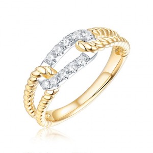 14 Karat White And Yellow Gold 0.18 Ct Diamond Link With Rope Split-Shank Ring