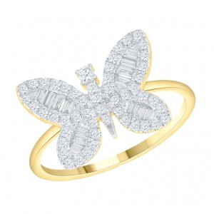 14 Karat Yellow Gold Butterfly Ring With 0.22Tw Baguette And Round Diamonds And 0.25Tw