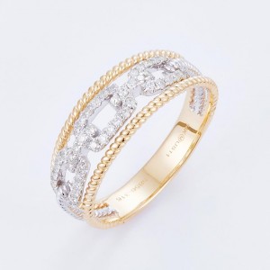 14 Karat White And Yellow Gold Pave 0.35ct Diamond Link With Rope Design Ring