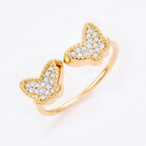 14 Karat Yellow Gold Butterfly Open Ring With 0.16Tw Round Diamonds 
Ring Size: 7