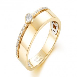 14 Karat Yellow Gold 0.05 Ct Round Brilliant Diamond Bezel Set Band With Single-Cut Diamonds 0.12 Ct