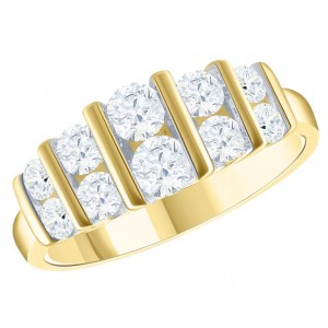 14 Karat Yellow Gold Tapered Channel Set 5 Row Band With 10=2.73Tw Round Brilliant-Cut Diamonds
 Ring Size: 7.25