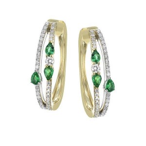 Simon G 18 Karat Yellow & White Gold Large 0.96ct Emerald And 0.68ct Diamond Hoops