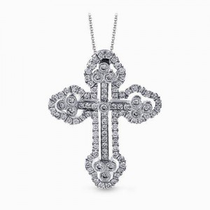 Simon G 18 Karat White Gold Cross Pendant With 100 Round Diamonds At 0.41Tw On 19 Inch Chain