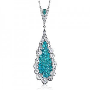 Simon G 18 Karat White Gold Pendant With 0.47Tw Round Paraiba Tourmaline And 1.09Tw Round Diamonds 19 inch