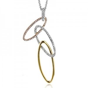 Simon G 18 Karat Tri Color Gold Pendant With 80 Round G SI1 Diamonds 0.31Tw On 19 Inch Chain