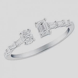 14 Karat White Gold Emerald And Oval Brilliant Cut Diamonds With Tapered Baguettes 0.58 Ct