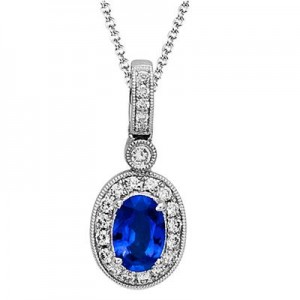 Simon G 18 Karat White Gold Pendant With One 0.46Ct Oval Sapphire And 0.13Tw Round G Si1 Diamonds Length: 18