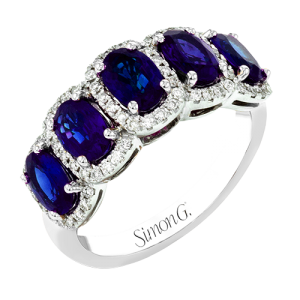 Simon G 18 Karat White Gold 2.79 Ct Oval Sapphire And 0.25 Ct Diamond Ring