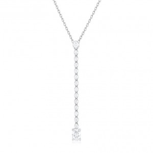 14 Karat White Gold Vertical Diamond Bar Pendant With 15=0.90Tw Round Diamonds 
Length: 18