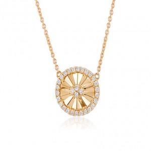 14 Karat Yellow Gold  Diamond Cut Pendant With 0.31Tw Round Diamonds  Length: 18