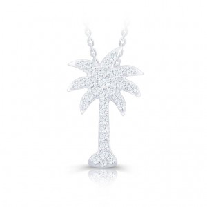 Platinum  Palm Tree Pendant  On 14 Karat White Gold Chain With Round Diamonds 0.43Ct Length: 18