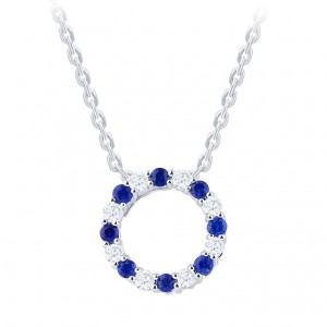 14 Karat White Gold  Circle Pendant With 8=0.35Tw Round Sapphires And 8=0.49Tw Round Diamonds   
18 Inch Chain