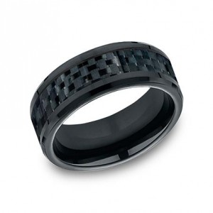 Benchmark Cobalt 8mm Carbon Fiber Center Wedding Band  Size 10