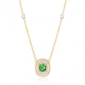 14 Karat Yellow/White Gold Halo Necklace With 0.04CT Diamonds And 0.39 CT Oval Emerald
Length: 18