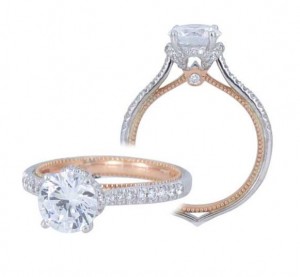 Verragio 18 Karat White/Rose Gold Couture Semi-Mount Engagment Ring With 0.35 Total Diamond Weight