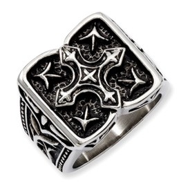 Stainless Steel Engraved Antiqued Cross Ring Size 9