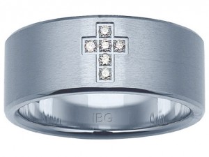 Stainless Steel Cross Ring Size 10 With 6=0.06Tw Round Diamonds