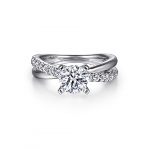 Gabriel & Co 14 Karat White Gold Twisted Diamond Sem-Mount Engagement Ring With  0.19 Ct Total Diamond Weight