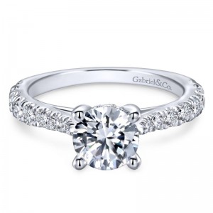 Gabriel & Co14 Karat White Gold Tapered Semi-Mount Engagement Ring  0.55 Total Diamond Weight