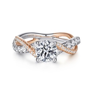 Gabriel & Co14 Karat White & Rose Gold Twisted Semi-Mount Engagement Ring  0.42 Total Diamond Weight