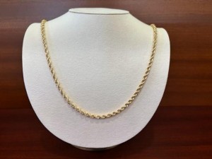 14 Karat Yellow Gold Rope 30 Inch Estate Chain  43 grams 4 mm in diameter