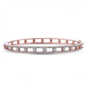 Charles Krypell 18 Karat Rose Gold Precious Pastel Air Bangle Bracelet With 161 Round Brilliant Diamonds At 1.32Ctw