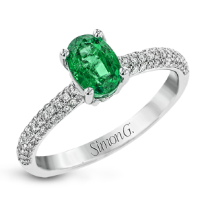 Simon G 18 Karat White Gold 0.85Ct Oval Emerald And 0.31Tw Round Diamond Ring  Ring Size: 6.25