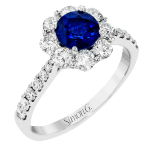 Simon G 18 Karat White Gold 0.99 Ct Sapphire And 0.94 Ct Diamond Ring