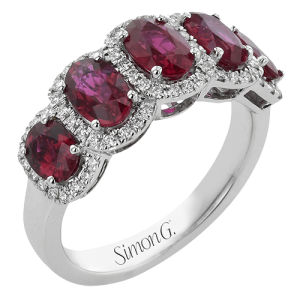 Simon G 18 Karat White Gold 2.46 Ct Oval Ruby And 0.25 Ct Diamond Ring