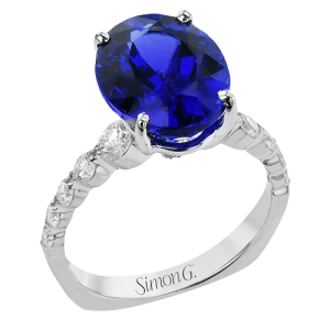 Simon G 18 Karat White Gold  5.36Ct Oval Tanzanite And 10=0.63Tw Diamond Ring Ring Size: 6.25