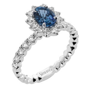 Simon G 18 Karat White Gold 1.04 cts Oval Sapphire And  0.80 Ct Diamond Ring