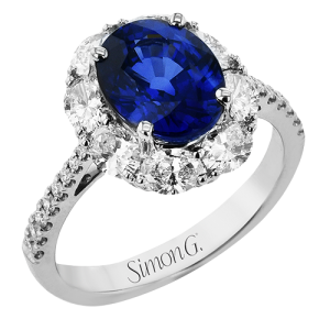 Simon G White 18 Karat White Gold 3.49 Ct Oval Sapphire And 1.29 Ct Diamond Ring  Size 6.25