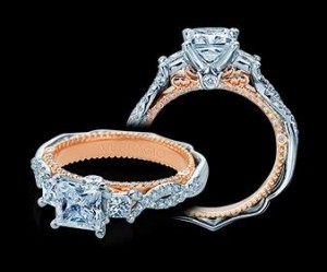 Verragio 18 Karat White/Rose Gold Venetian Semi-Mount Engagement Ring With 2=0.33Tw Princess Diamonds And 0.27Tw Round Diamonds