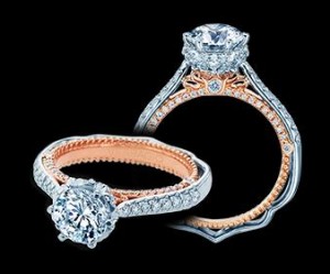 Verragio 18 Karat White/Rose Gold Venetian Semi-Mount Engagement Ring With 0.55  Total Diamond Weight