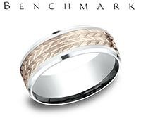 Benchmark 8mm 14 Karat White/Rose Gold  Engraved Wedding Band  Size 10