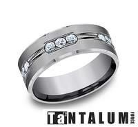 Benchmark 8mm Satin FinishTantalum Band 1.20Tw Round Diamonds  Wedding Band Size 10